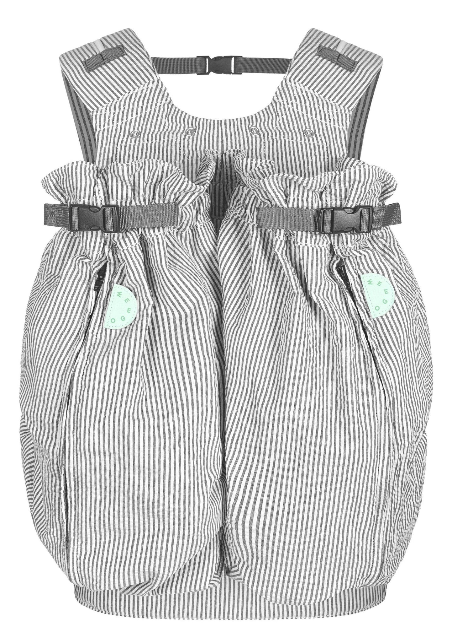 Weego TWIN Baby Carrier in Grey and White Seersucker official product view